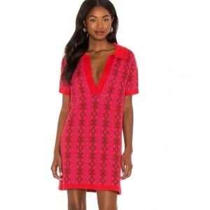 Free People Women's Kitt Collard Berry Geometric Print Mini Sweater Dress Medium